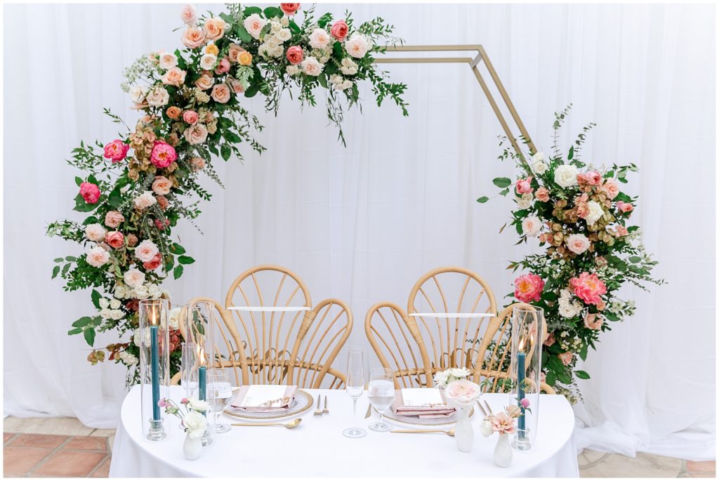 La Ventura wedding Sweet heart table with flowers