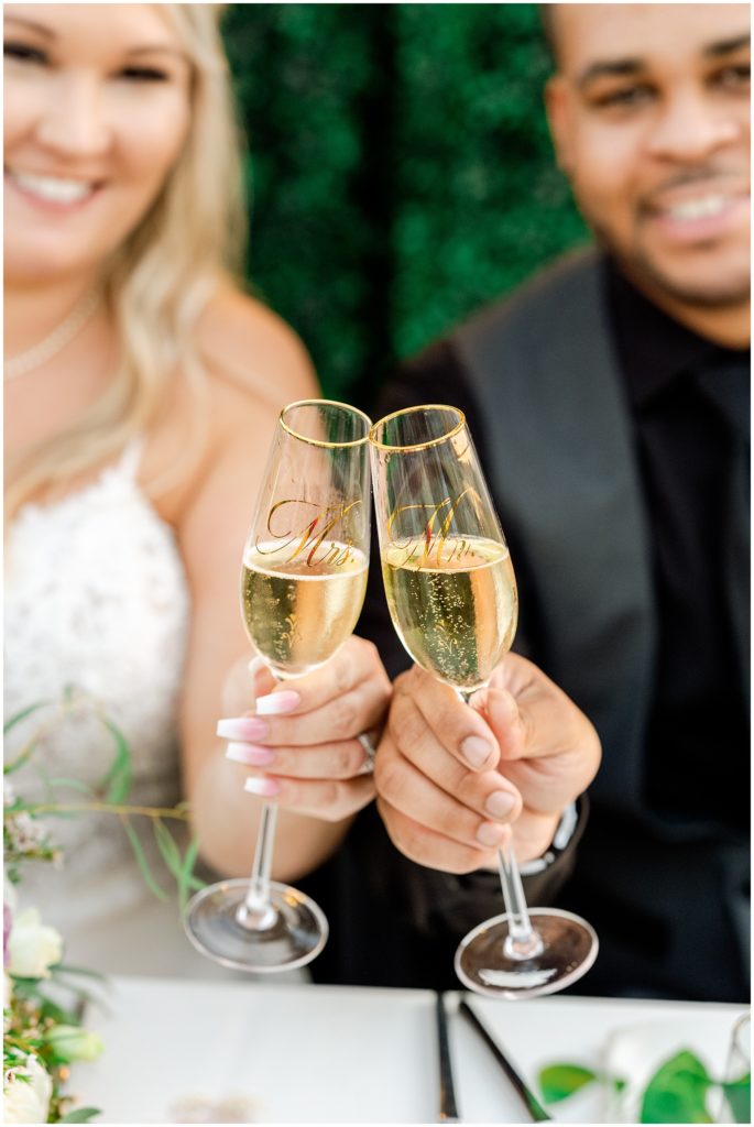 Laguna Cliffs Marriott Wedding couple custom champange glass