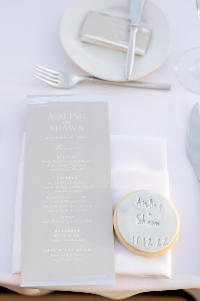 Custom wedding cookie and menu