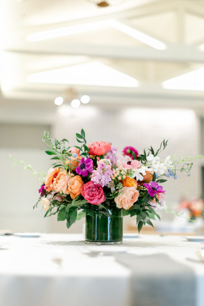 Lido House Wedding reception details with colorful florals